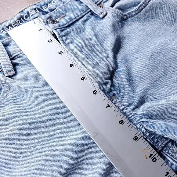 American Eagle Barrel Jeans Women 4 Blue Stone Wash Distressed Y2K - Picture 4 of 12